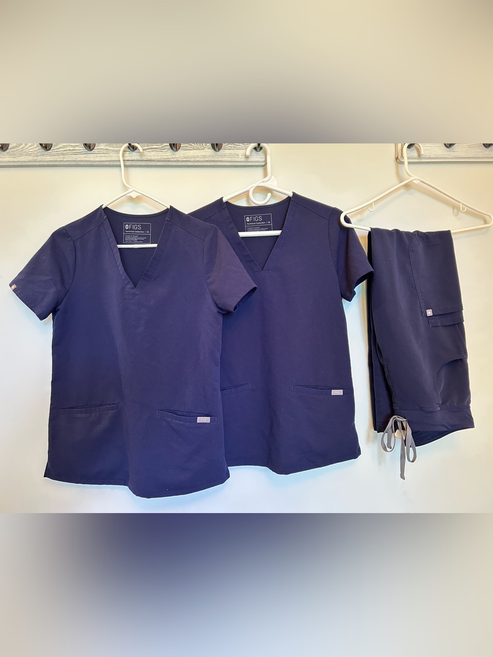Figs Deep Navy V-Neck Scrub Tops and Bottom (2 scrub tops, 1 scrub pant)